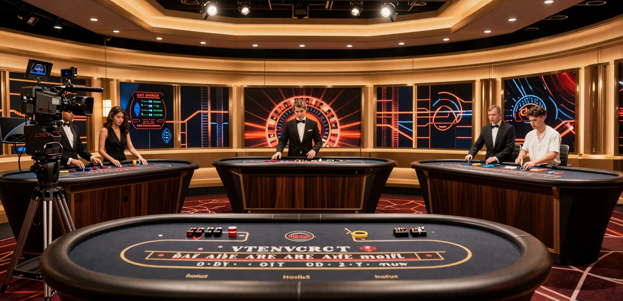 Luxuri&ouml;ses Live-Casino-Studio mit Roulette- und Blackjack-Tischen und echten Dealern bei Vox Casino