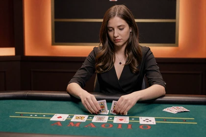 Live Dealer teilt Blackjack-Karten im Vox Casino Live Casino aus
