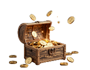 Schatztruhe mit goldenen M&uuml;nzen und Funken f&uuml;r den ersten Einzahlungsbonus